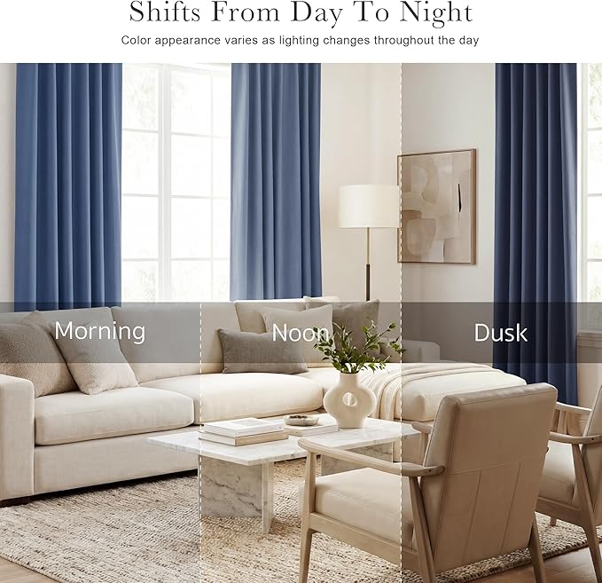 PONY DANCE Bedroom Curtain Panels - Window Drapes Home Decor Light Block Room Darkening Back Tab/Rod Pocket Energy Efficient for Dining Room, 42" W by 63" L, Blue Haze, 2 Pieces