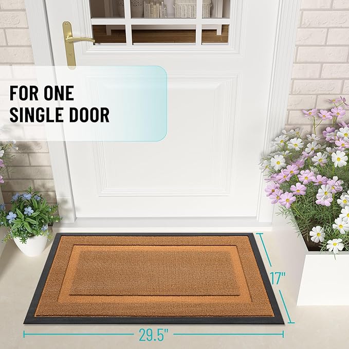 OLANLY Front Door Mat Indoor Outdoor Entrance, Waterproof All-Season, All-Weather Doormat, Sturdy Natural Rubber, Low Profile, Easy Clean Patio Porch Entryway Mat, 47x23, Tangerine Orange