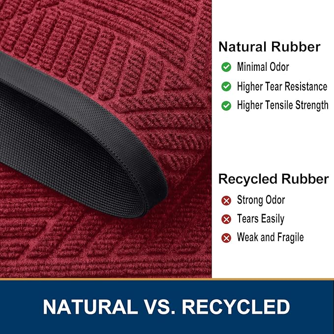 Smiry Front Door Mat Outside Entrance, Heavy Duty Sturdy Natural Rubber Doormat, Trap Dirt and Moisture, Easy Clean Low Profile Welcome Floor Mats for Indoor Outdoor Entry, 71x23 Inch, Wine Red