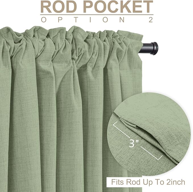 100% Blackout Shield Linen Blackout Curtains for Bedroom 84 Inches Long, Back Tab/Rod Pocket Living Room Drapes, Thermal Insulated Blackout Curtains 1 Panel Set, 100" W x 84" L, Sage