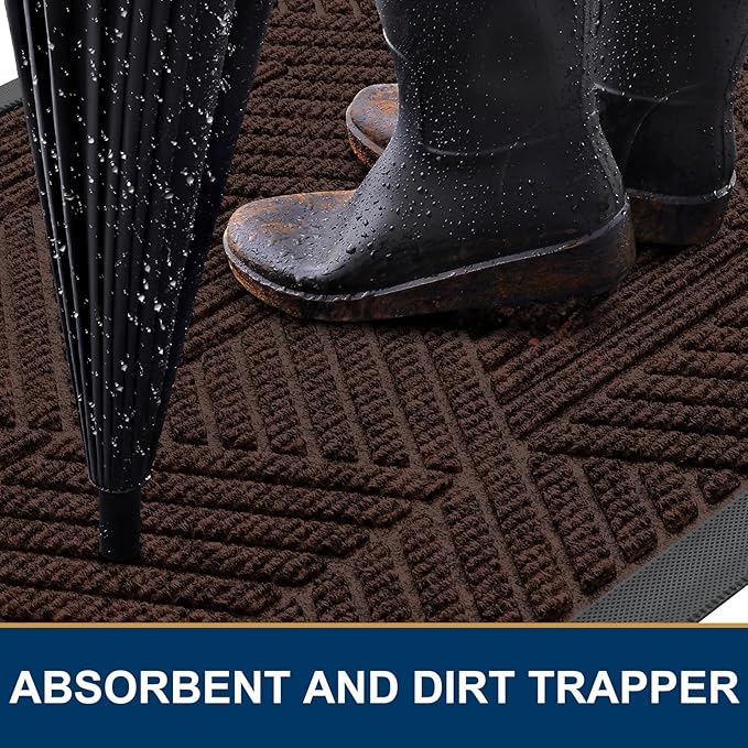 Smiry Front Door Mat Outside Entrance, Heavy Duty Sturdy Natural Rubber Doormat, Trap Dirt and Moisture, Easy Clean Low Profile Welcome Floor Mats for Indoor Outdoor Entry, 35X23 Inch, Dark Brown