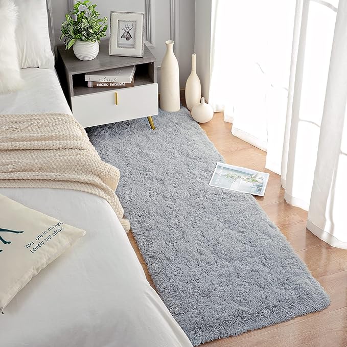 Chicrug Soft Runner Rugs for Bedroom Living Room Plush Fluffy Rug 3x8 Feet, Shag Furry Area Rug Carpet Non Shedding for Nursery Children Kids Girls Room Home Decorative, Grey