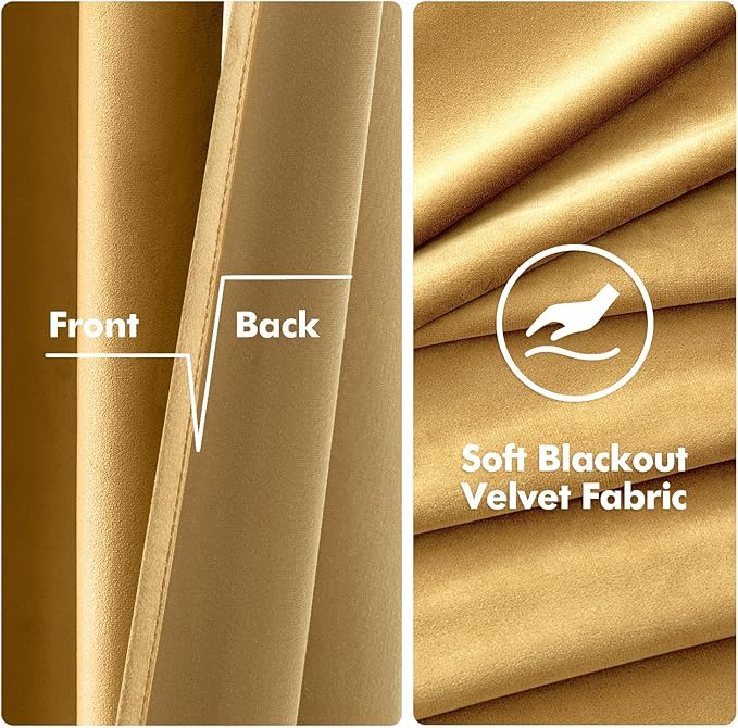MIULEE Velvet Curtains Golden Elegant Grommet Thermal Insulated Soundproof Room Darkening Curtains/Drapes for Classical Living Room Bedroom Decor 52 x 108 Inch Set of 2