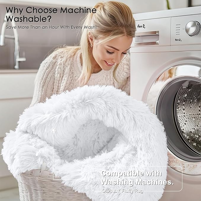 OLANLY 4x4 Machine Washable Accent Rug, Soft Fluffy Shaggy Area Rug for Bedroom, Living Room, Indoor Floor Carpet for Kids, Nursery, Home Decor, White