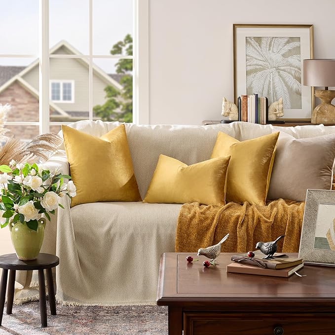 GIGIZAZA Golden Lumber Pillow Covers 12x20，Throw Velvet Decorative Cushion Pillow Covers for Couch Sofa Pack of 2