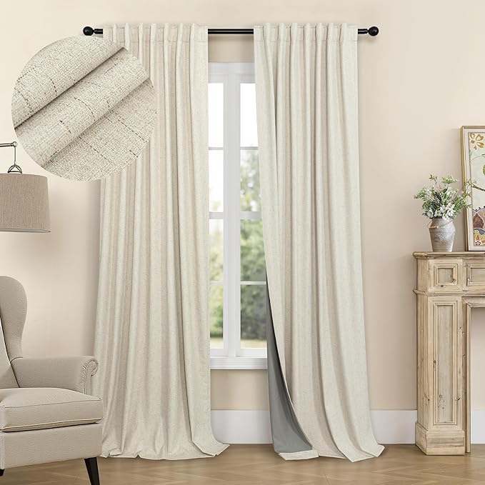 Room Darkening Curtains for Living Room Divider Boho Ceiling to Floor Length Curtains Linen Neutral Farmhouse Large Drapes Weather Blocking Lightweight Blackout 52x102 Inches Long 2 Panels Tan Beige