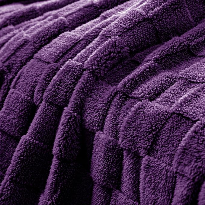 Exclusivo Mezcla Twin Size Flannel Fleece Blanket, Super Soft and Warm Lightweight Checkered Pattern Blankets for All Seasons, 60x80 Inches, Purple