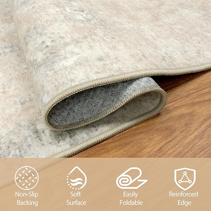 9x12 Area Rugs for Living Room Rug Washable: Abstract Large Rug for Dining Room Bedroom Carpet Non Slip 9 by 12 Indoor Modern Nursery Home Office Beige Grey