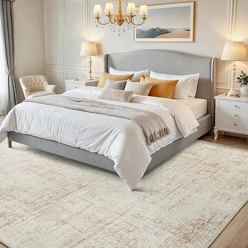 5x7 Area Rugs for Living Room Washable Rug: Anti-Skid Abstract Modern Living Room Rug Soft Thin Carpets Indoor Floor Non-Shedding Carpet for Bedroom Dining Farmhouse Nursery Beige White