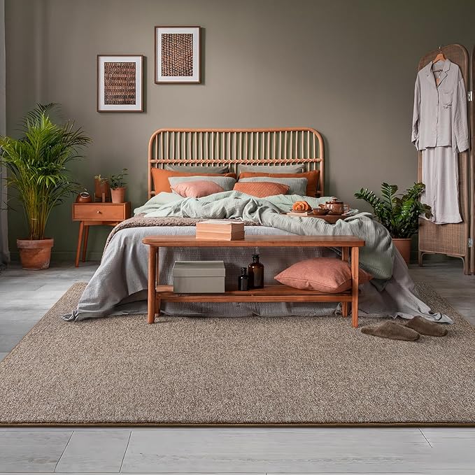 AROGAN Washable 4×6 Bedroom Rug, Modern Area Rugs with Soft Memory Foam for Living Room, Minimalist Non-Slip Indoor Floor Carpet for Dining Room Office Kids Playroom Decor, Matte Brown