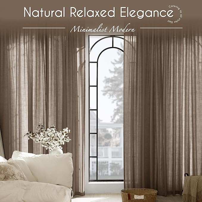 Chocolate Brown Linen Curtain 108 inch Length 2 Panels Back Tab Light Filtering Living Room Curtain Drapes Home Office Modern Minimalist Decor Farmhouse Boho Neutral Semi Sheer Curtain 108 inch Long