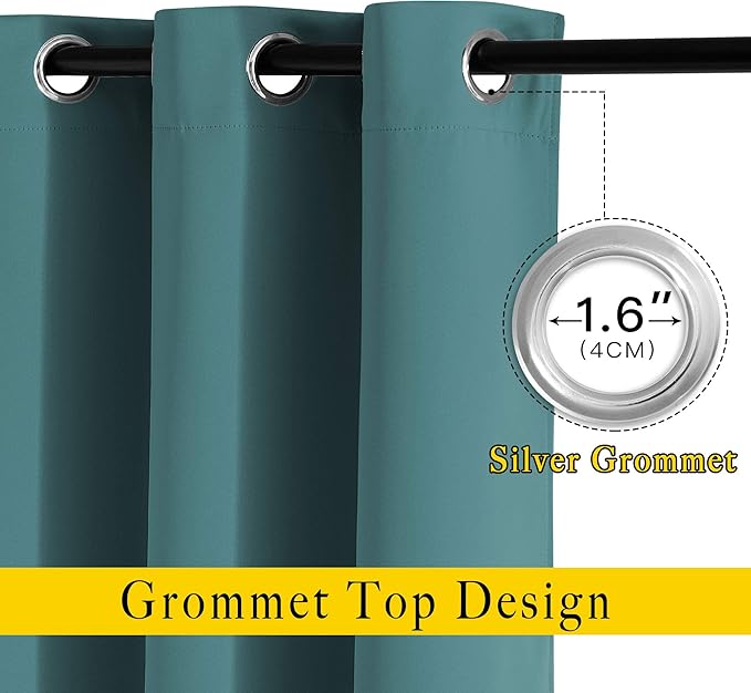 NICETOWN Room Darkening Curtain Panels - Home Fashion Ring Top Thermal Insulated Room Darkening Curtains for Bedroom/Living Room (2 Panels, 80" Wide by 95" Long, Sea Teal)