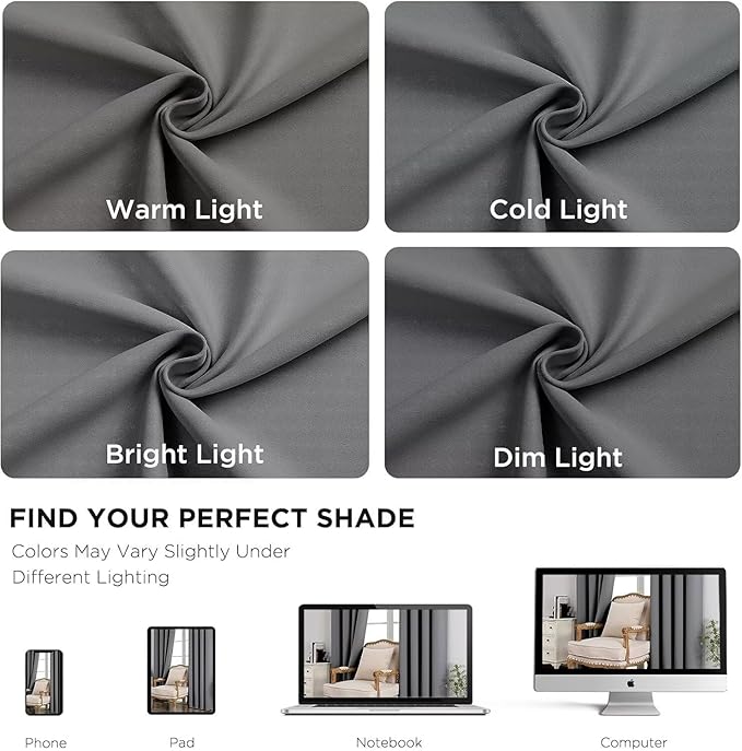 Joydeco Blackout Curtains 90 Inch Length 2 Panels Set, Thermal Insulated Long Curtains& Drapes 2 Burg, Room Darkening Grommet Drapes for Bedroom Living Room Window (Light Grey, W52 x L90 Inch)