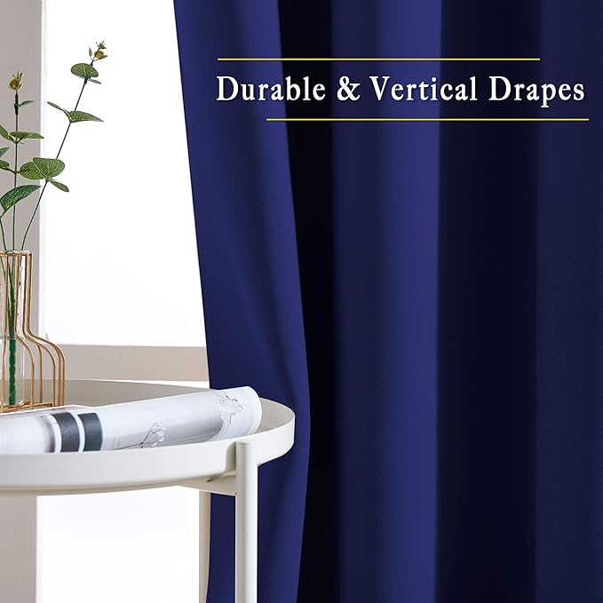 NICETOWN Blackout Curtain Panels Grommet - All Season Eyelet Top Blackout Draperies for Bedroom/Living Room/Glass Door， Navy Blue， 1 Pair of 52 x 45 inches
