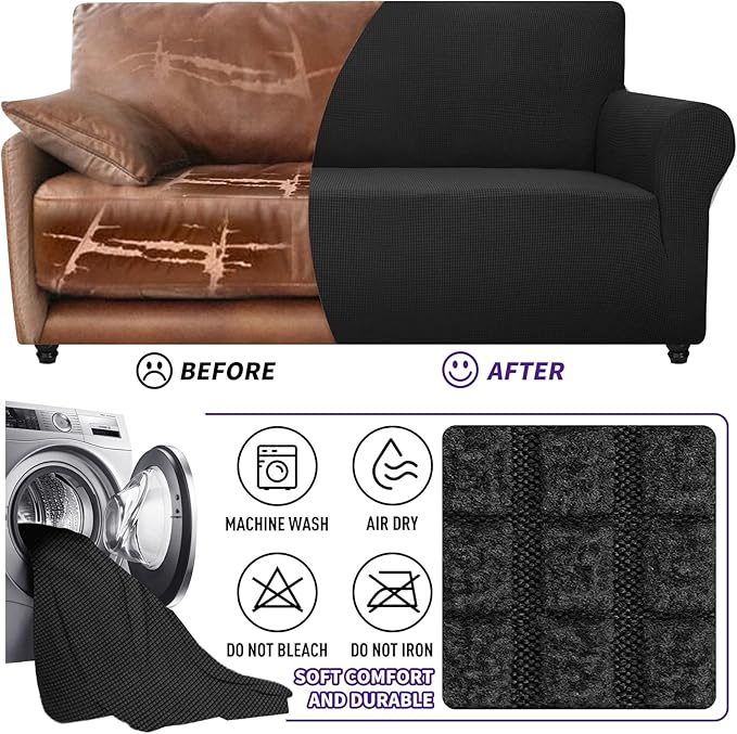 ZNSAYOTX Stretch Oversized Couch Cover Universal Sofa Covers for Living Room Dogs Pet Furniture Protector Spandex Extra Large Sofa Slipcovers with Anti Slip Foam Sticks (Black, XL Sofa)