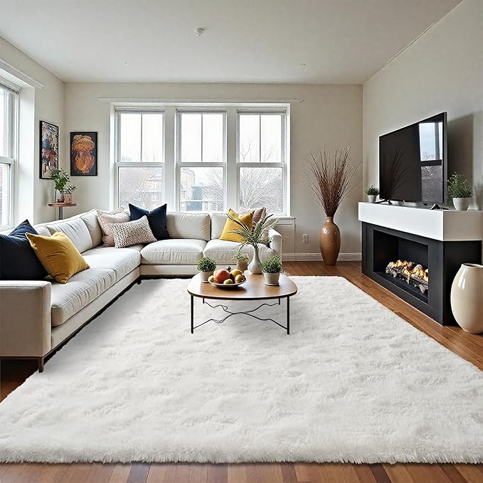 LOCHAS Ultra Soft Indoor Modern Area Rugs Fluffy Living Room Carpets for Children Bedroom Home Decor Nursery Rug 5.3x7.5 Feet, Cream