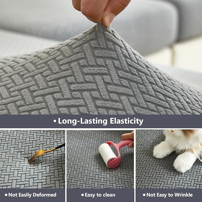 Couch Cushion Covers for Sofa Couch Covers Wear-Resistant Universal Sofa Cover Washable Stretch for Sectional Slipcovers (Texture-Gray,Large Triple Seat Cover)