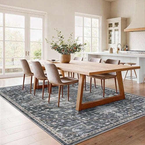 AMADA HOMEFURNISHING 5x7 Area Rugs, Washable Living Room Rug Low-Profile with Non-Slip Backing & Durable Edge Binding, Vintage 5x7 Rugs for Living Room, Bedroom, Dining Room