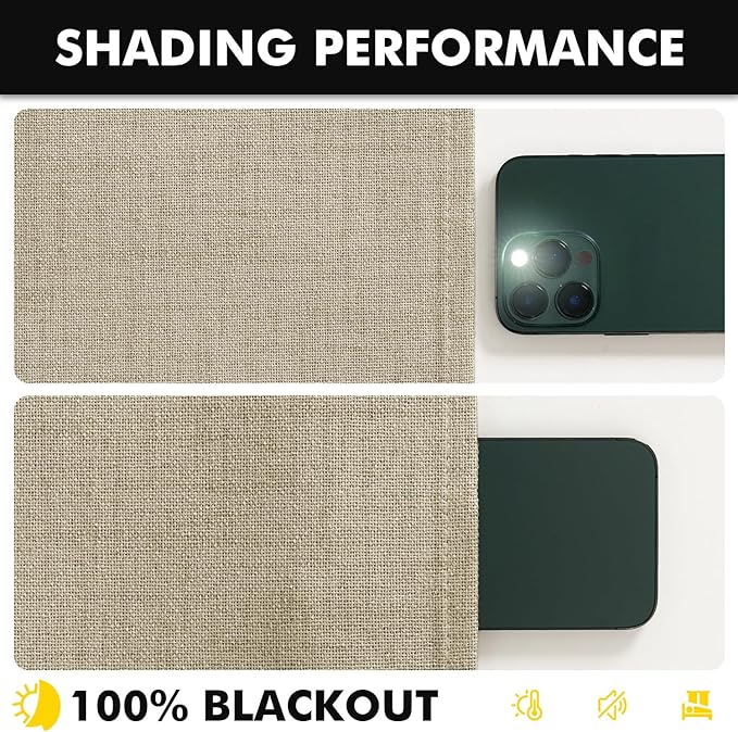 MIULEE 100% Blackout Linen Curtains for Bedroom, Cobblestone Solid Luxury Decor Thermal Insulation Room Darkening Drapes for Living Room Nursery Back Tab Rod Pocket 42 x 72 Inches, 2 Panels