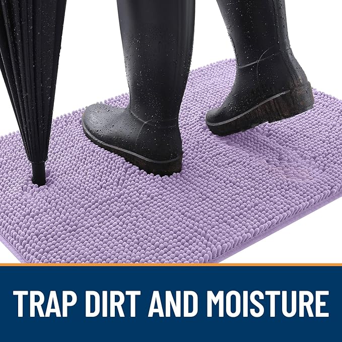 OLANLY Dog Door Mat for Muddy Paws 59x35, Absorbs Moisture and Dirt, Absorbent Non-Slip Washable Doormat, Quick Dry Chenille Mud Mat for Dogs, Entry Indoor Entryway Carpet for Inside Floor, Lavender