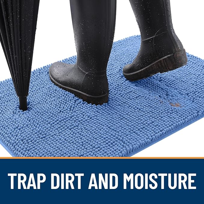 OLANLY Dog Door Mat for Muddy Paws 59x20, Absorbs Moisture and Dirt, Absorbent Non-Slip Washable Doormat, Quick Dry Chenille Mud Mat, Entry Indoor Entryway Carpet for Inside Floor, Cornflower Blue