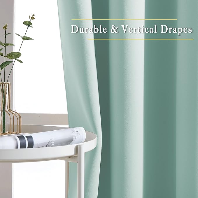 NICETOWN Aqua Blue Blackout Curtains 63 inches Long for Bedroom, Grommet Solid Thermal Drapes Light Blocking Window Treatments Sound Reducing for Living Room, W46 x L63, 2 Panels