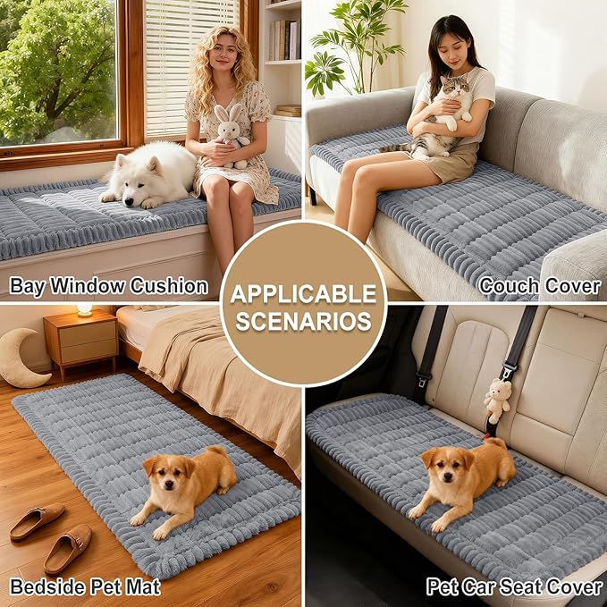 hyha Couch Covers for Dogs Washable, Non Slip Plush Dog Sofa Protectors, Fuzzy Pet Couch Covers for 3 Cushion Sofa Pet Friendly (Grey, 27.6" x 88")