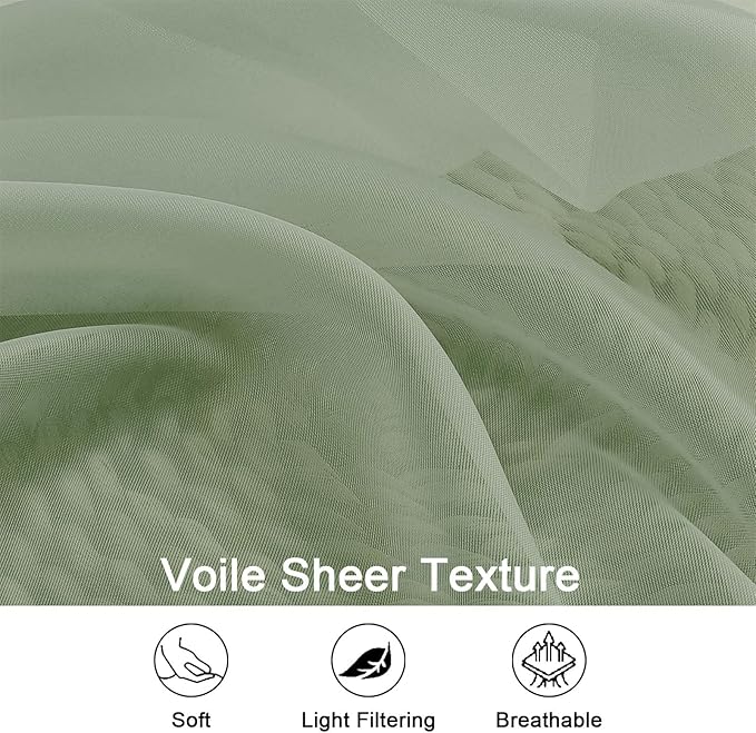 OWENIE Sage Green Sheer Curtains 120 Inches Long 2 Panels Set, Airy Lightweight Sage Curtain for Living Room Bedroom, Farmhouse Filmy Rod Pocket Drapes, 2 Pcs, Each 59" Wx120 L Inch