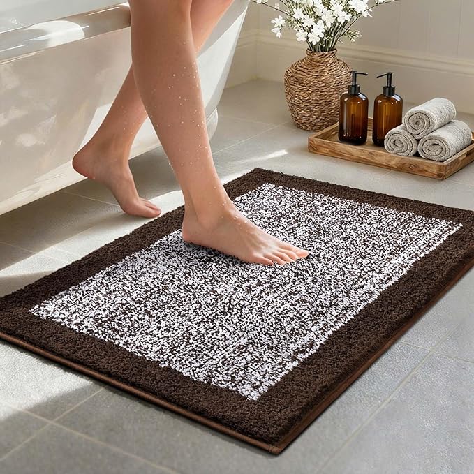 36x24 Large Bathroom Rugs Washable Non Slip, Brown Bath Mat for Bathroom Floor Tub, Soft Absorbent Quick Dry Mats for Shower, Bathtub,Home Decor