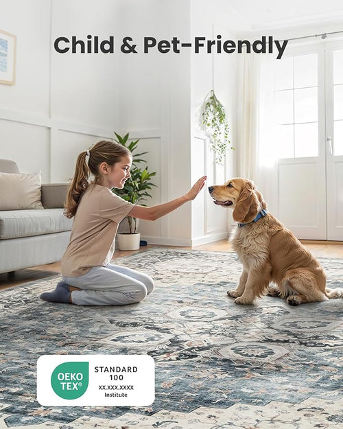 AMADA HOMEFURNISHING 4x6 Washable Area Rug, Low-Profile Entryway Rug with Non-Slip Backing & Durable Edge Binding, Vintage Rugs for Bedroom, Entryway & Kitchen