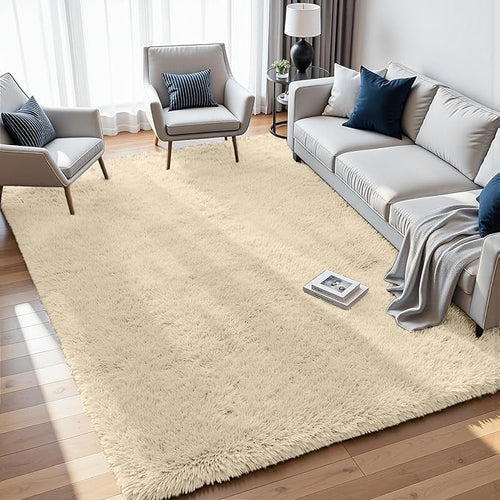 5x8 Area Rugs for Living Room: Soft Fluffy Shag Beige Rugs for Bedroom, Non Slip Large Fuzzy Plush Rug Indoor Floor Carpet for Nursery Kids Boys Girls Room, Dorms, Playroom, Modern Home Decor