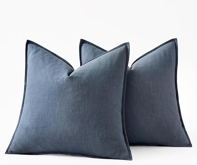 MIULEE Decorative Linen Pillow Covers 18x18 Inch Blue Ashes Boho Farmhouse Neutral Couch Throw Pillows for Bed Pack of 2 Accent Modern Pillowcase Sofa Livingroom Home Decor
