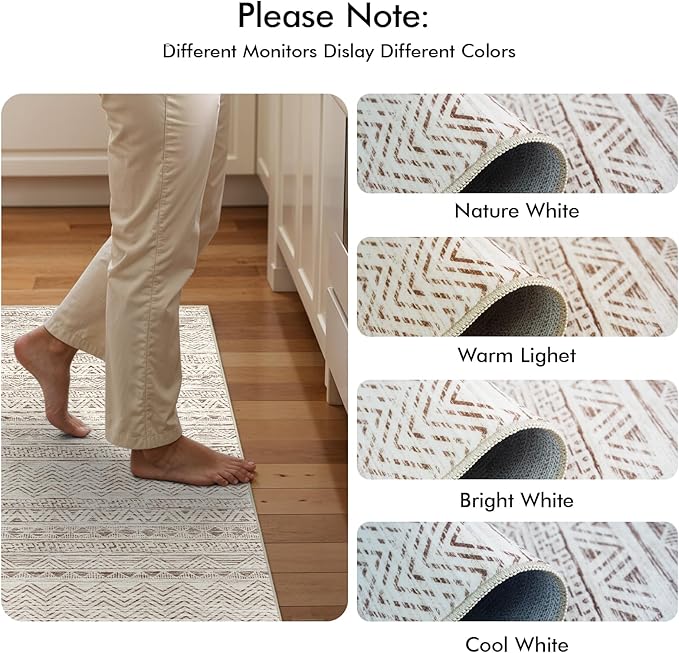 2x4 Washable Entryway Runner Rug: Moroccan Small Area Rug Soft Non Slip Door Mat for Hallway Low Pile Thin Stain Resistant Floor Carpet for Kitchen Bedroom Bathroom Bedside Indoor(2x4,Beige)