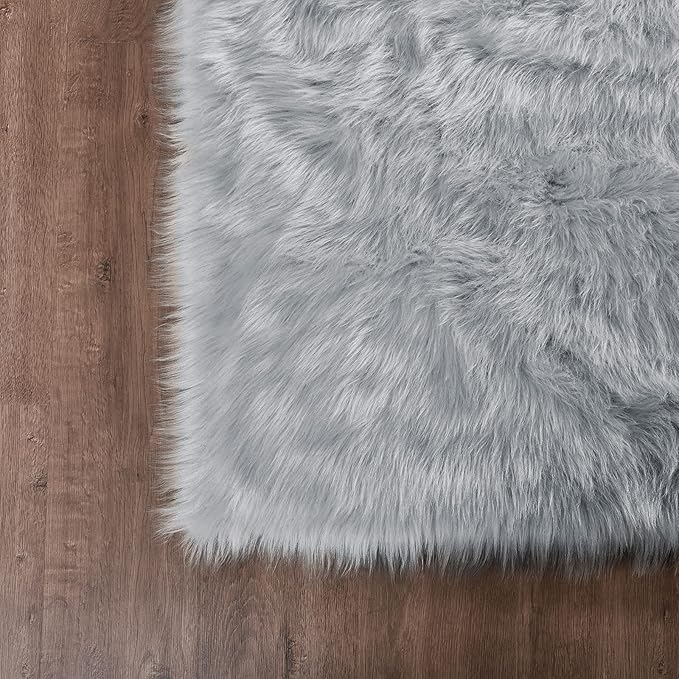 Goolela Grey Area Rug 9x12 Fluffy Fuzzy Furry Rug for Bedroom Living Room Faux Sheepskin Fur Plush Soft Rectangle