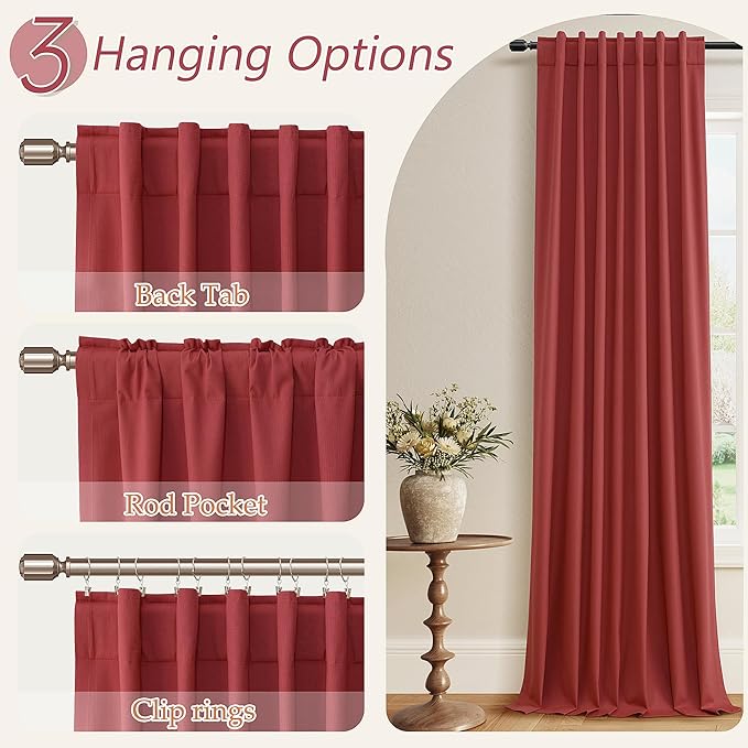 Guken Red 100% Blackout Linen Curtains 84 Inch Length 2 Panels Set for Living Room Bedroom Back Tab/Rod Pocket Thermal Insulated Black Out Drapes Room Darkening Window Curtains 84 Inches Long