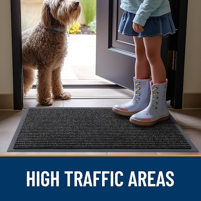OLANLY Front Door Mat Indoor Outdoor Entrance, 2-Pack 33 x 21 Inch, Waterproof Heavy Duty Doormat, Fade Resistant, Low Profile, Easy Clean Patio Porch Welcome Floor Mats for Entry, Off-Black