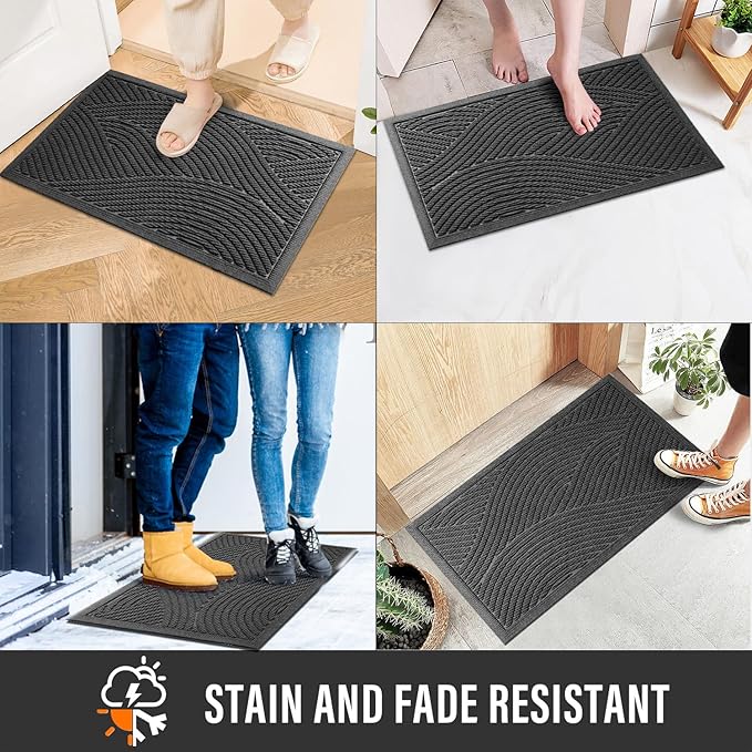 HIYARD Sturdy Front Door Mat, Absorbent Muddy Dirt Resist Welcome Door Mats Outdoor Indoor, Stain and Fade Resistant, Non-Slip Backing Entry Mat Low Profile Doormat for Entryway, 72×24, Grey