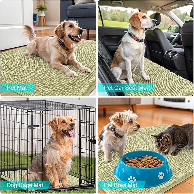 OLANLY Dog Door Mat for Muddy Paws 59x32, Absorbs Moisture and Dirt, Absorbent Non-Slip Washable Doormat, Quick Dry Chenille Mud Mat for Dogs, Entry Indoor Entryway Carpet for Inside Floor, Vanilla
