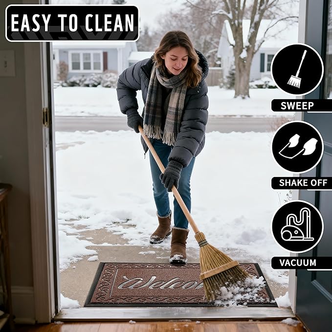 Yimobra Welcome Mat, Heavy Duty Sturdy Door Mats for Home Entrance Outdoor Indoor, Front Doormat for Outside Patio Floor Entry Porch Garage Office, Waterproof, Low Profile, 60 x 36, Maroon