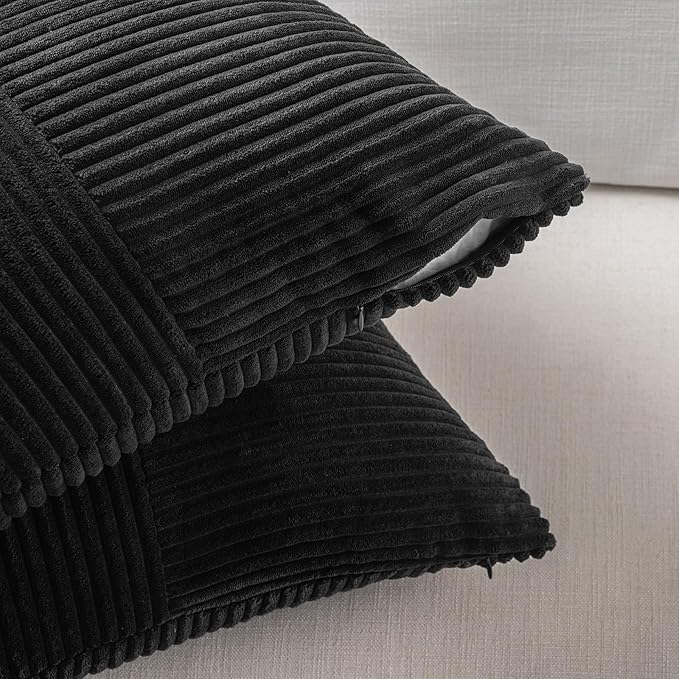 Fancy Homi 2 Packs Black Decorative Throw Pillow Covers 16x16 Inch for Living Room Couch Bed Sofa, Rustic Farmhouse Boho Home Decor, Soft Corss Patchwork Corduroy Textured Square Cushion Case 40x40 cm