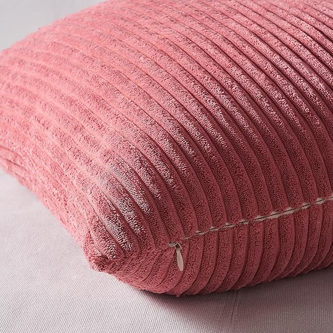 Topfinel Throw Pillow Cover 4pc Set - Multi Pink Combo - 26" x 26" Solid Cozy Corduroy Square Accent Decorative Cushion Case for Couch Sofa Chair Bed & Home, Only Covers