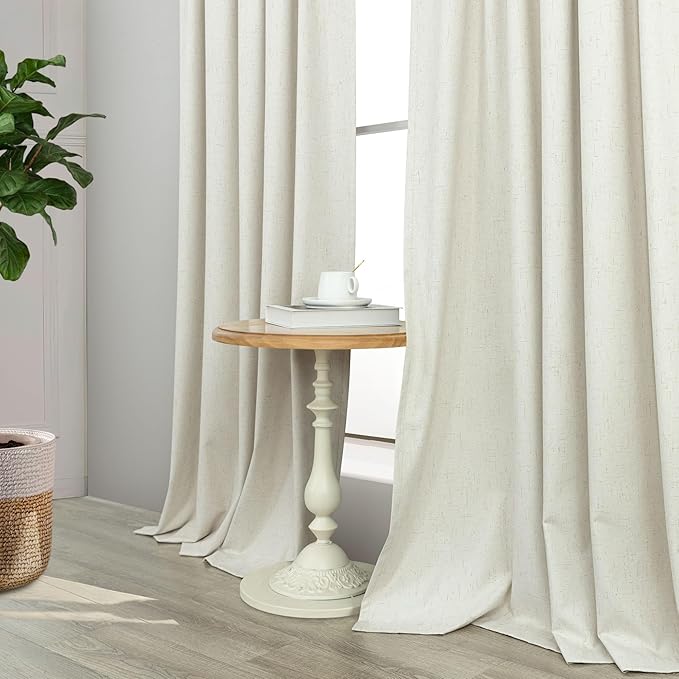 Total Blackout Linen Curtains 80 Inches Long for Bedroom Thick Thermal Rustic Country Lightweight Black Out Curtain for Living Room Window Drape Ivory Cream Colored Back Tab 2 Panels Wide 60x80 Length