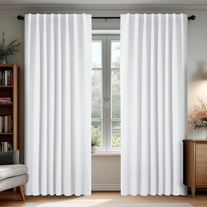 Deconovo Room Darkening Curtains, Thermal Insulated Noise-Reducing Window Panels for Bedroom, Living Room and Home Office, 2 Panels, Pure White, 70W x 108L Inch