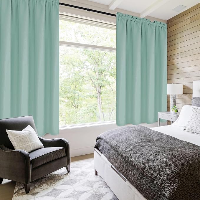 DWCN Blackout Curtains for Living Room Thermal Insulated, Energy Saving & Noise Reducing Bedroom Curtains, Sage Green, W 38x L 45 Inch, Set of 2 Rod Pocket Curtain Panels