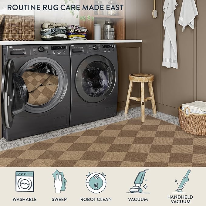 Lahome Checkered Easy Runner Rug, 2x8 Carpet Runners for Hallway 8ft Non Slip Washable Rug for Entryway Indoor, Checkerboard Nature Indoor Outdoor Carpet for Entry Laundry.