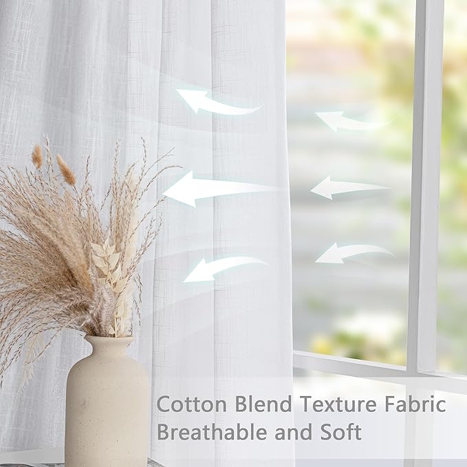 MYSKY HOME White Curtains 80 Inch Length 2 Panels Set, Semi Sheer Cotton Blend Soft Touch Light Filtering Drapes for Doorways Sliding Glass Door, 50" Wide per Panel, White, 2 PCs