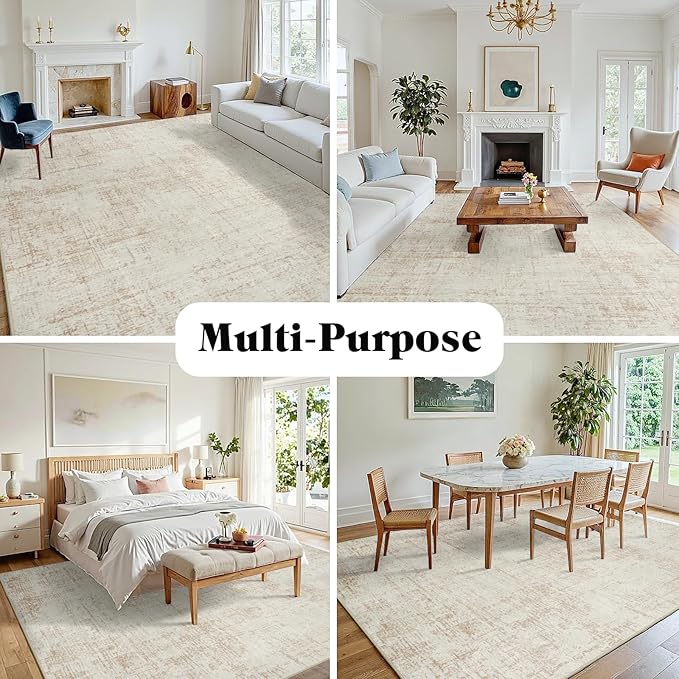 10x14 Area Rugs for Living Room Washable Rug: Anti-Skid Abstract Modern Living Room Rug Soft Thin Carpets Indoor Floor Non-Shedding Carpet for Bedroom Dining Farmhouse Nursery Home Office Beige White