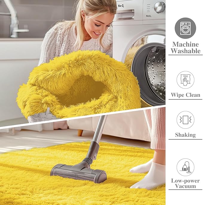 OLANLY 9x12 Machine Washable Large Area Rugs for Living Room, Bedroom, Soft Fluffy Shaggy Bedside Rug, Indoor Floor Carpet for Kids Girls and Boys, Dorms, Nursery, Home Decor Aesthetic, Yellow