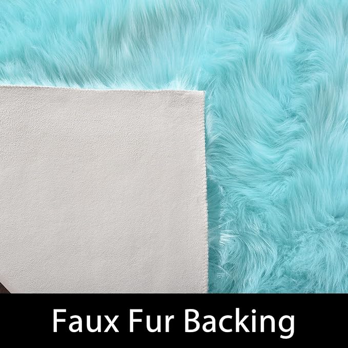Latepis Light Blue Fluffy 2x6 Rug Runner Teal Shag Washable Area Rugs Faux Fur Rug for Living Room Bedroom Throw Rugs Room Carpet Room Decor