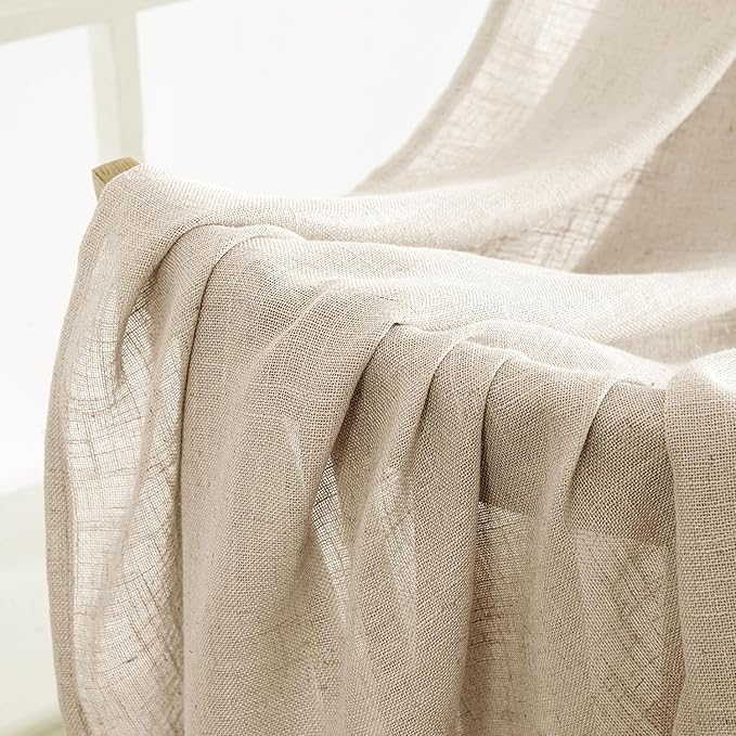 MIULEE Light Taupe Linen Curtains 54 Inch Length 2 Panels for Bedroom Living Room, Soft Linen Textured Window Drapes Semi Sheer Light Filtering Back Tab Rod Pocket Farmhouse Modern Burlap Look Decor